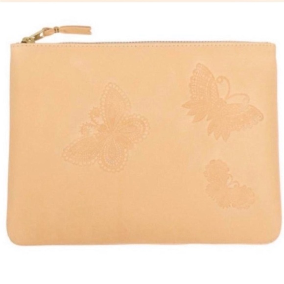 Comme des Garcons Natural Beige Leather Butterfly Embossed Pouch Wallet - Picture 1 of 5